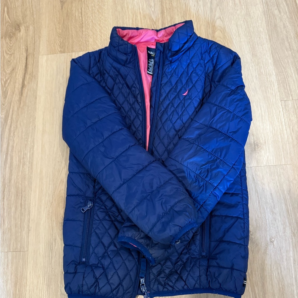 Nautica Kids Navy and Pink Quilted Puffer Jacket